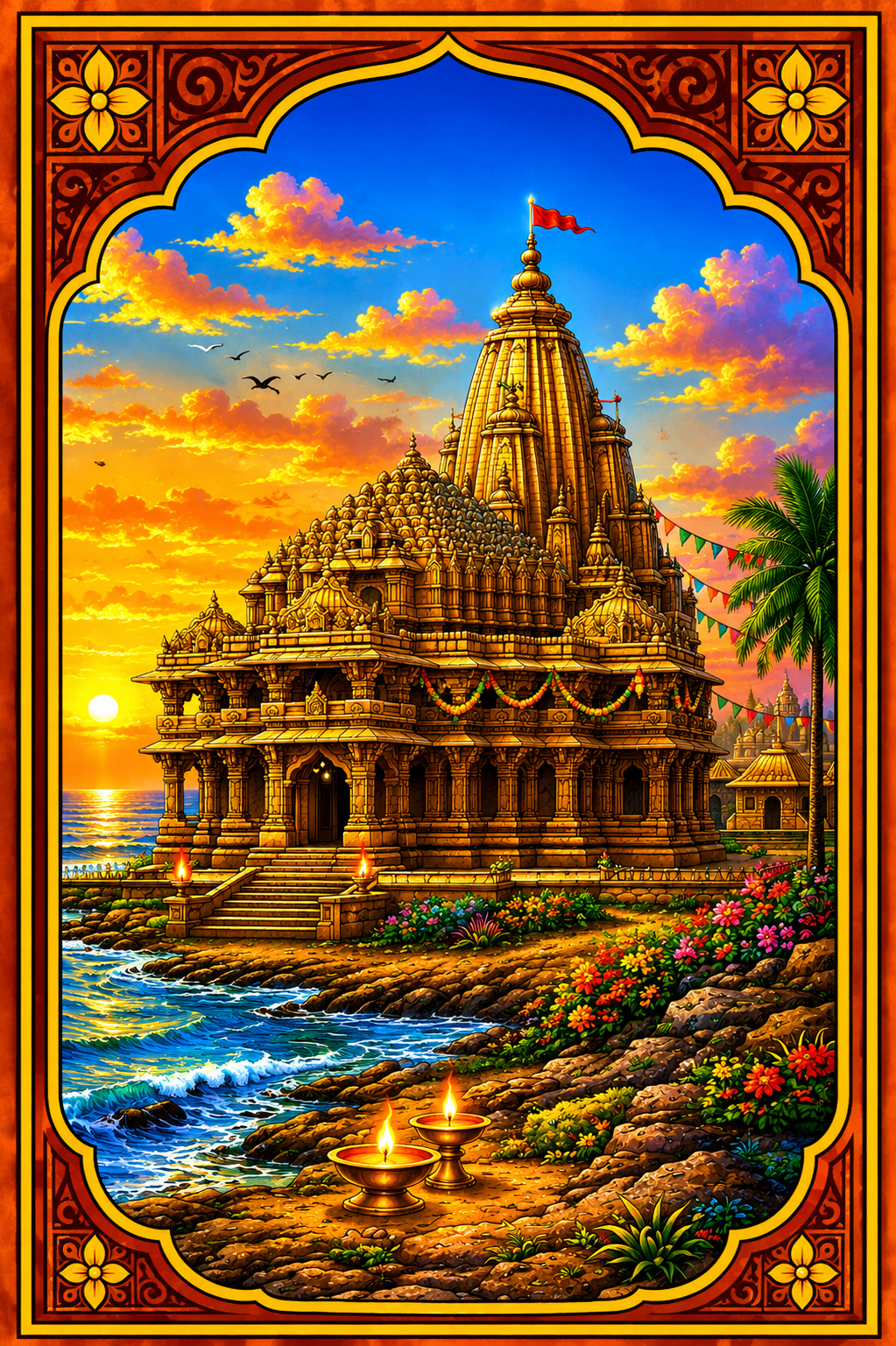 Somnath Ji Ke Mandir Ka Magnetic Sticker for Fridge & Iron Almirah | सोमनाथ जी के मंदिर का धार्मिक मैग्नेट | Hindu God Decorative Magnet | 7 x 5 cm - PoojaBooks.Com