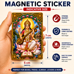 Sarswati Ji Magnetic Sticker for Fridge & Iron Almirah | सरस्वती जी धार्मिक मैग्नेट | Hindu God Decorative Magnet | 7 x 5 cm - PoojaBooks.Com