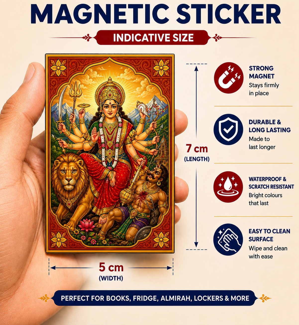 Durga Ji Magnetic Sticker for Fridge & Iron Almirah | दुर्गा जी  धार्मिक मैग्नेट | Hindu God Decorative Magnet | 7 x 5 cm - PoojaBooks.Com