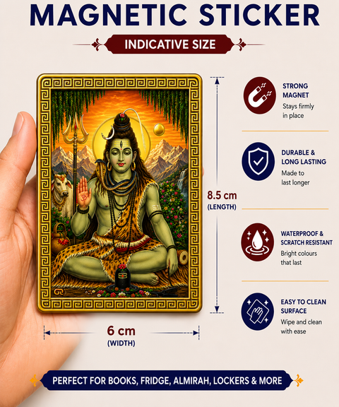 Shiva Ji Ka Golden Magnetic Sticker for Fridge & Iron Almirah | शिव जी का सुनेहरा धार्मिक मैग्नेट | Hindu God Decorative Magnet | 8.5 x 6 cm - PoojaBooks.Com