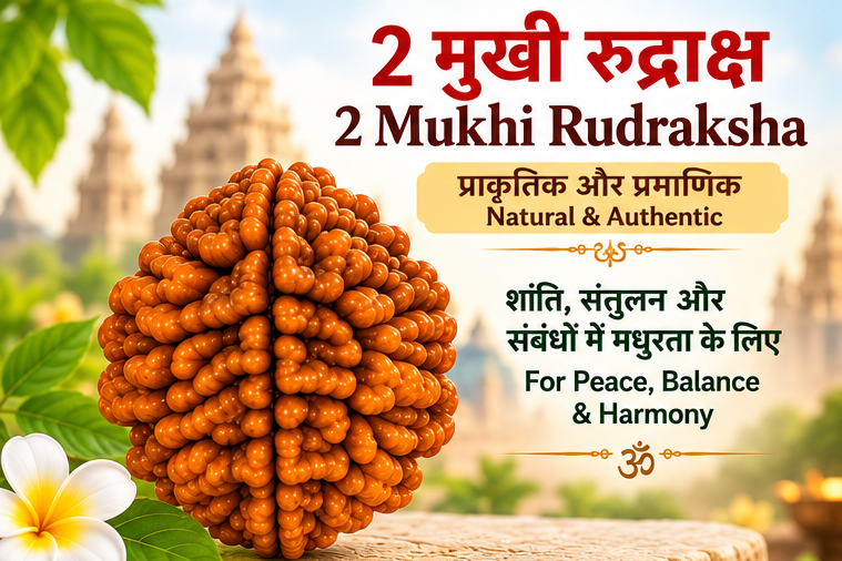 Large brown 2 Mukhi Rudraksha natural bead for puja, prayer, devotion and home worship