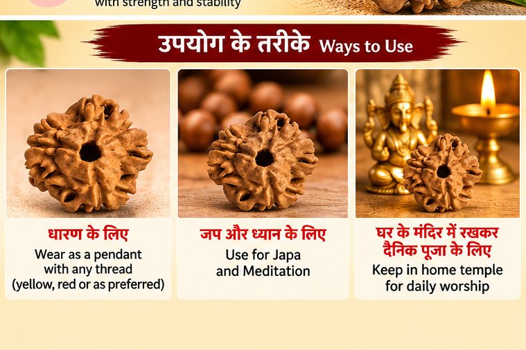 Ways to use a 3 Mukhi Rudraksha bead for wearing with a preferred thread, japa, meditation and home temple worship