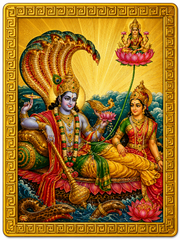 Vishnu Parivar Ka Golden Magnetic Sticker for Fridge & Iron Almirah | विष्णु परिवार का सुनेहरा धार्मिक मैग्नेट | Hindu God Decorative Magnet | 8.5 x 6 cm