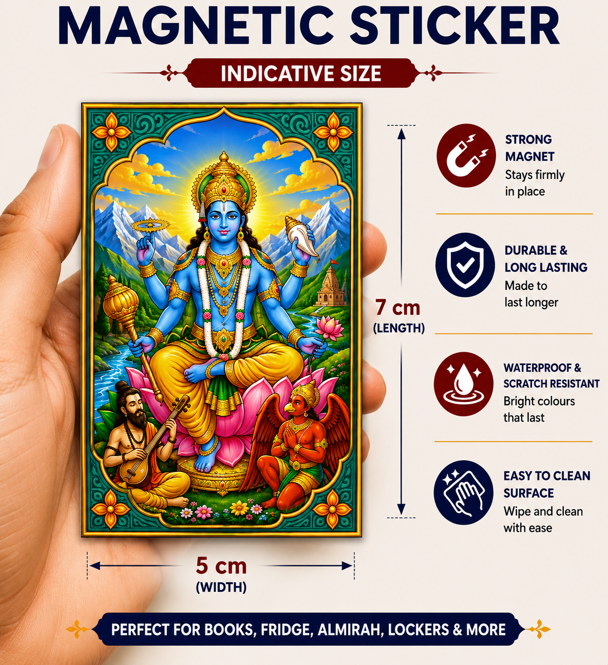 Vishnu Ji Ka Magnetic Sticker for Fridge & Iron Almirah | विष्णु जी का धार्मिक मैग्नेट | Hindu God Decorative Magnet | 7 x 5 cm