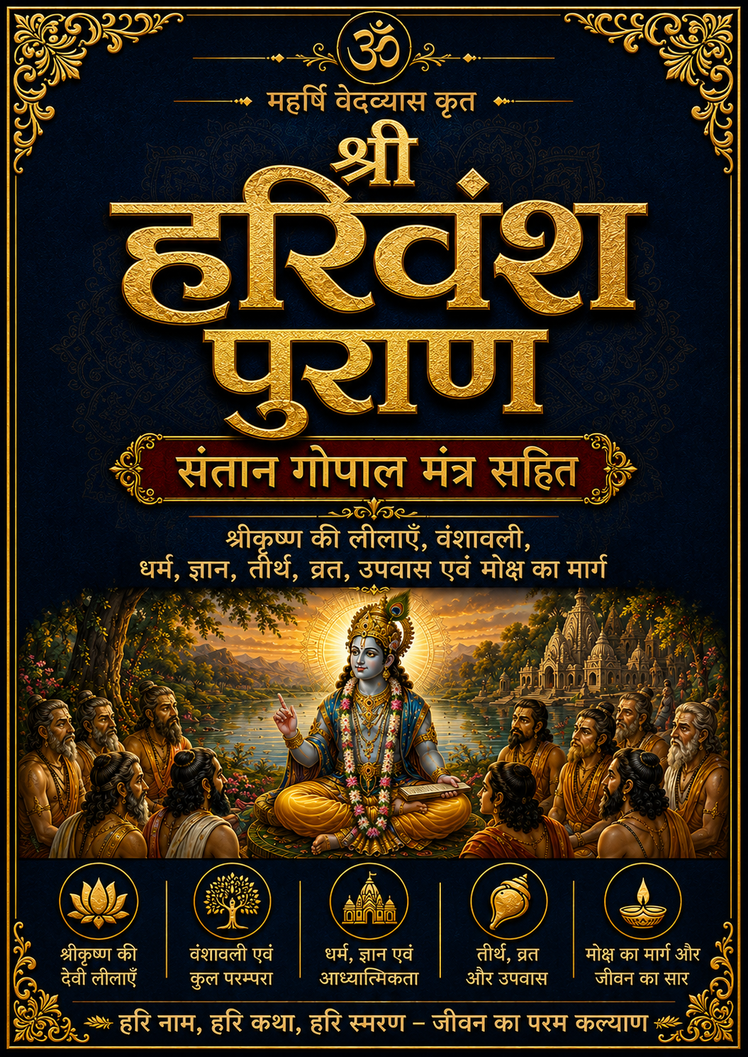Harivansh Puran, Harivansh Puran Book In Hindi | Santan Gopal Mantra | Hari Vansh Puran श्री हरिवंश पुराण संतान गोपाल स्तोत्र सहित | Includes Powerful Santan Gopal Stotra - PoojaBooks.Com