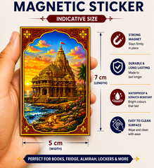 Somnath Ji Ke Mandir Ka Magnetic Sticker for Fridge & Iron Almirah | सोमनाथ जी के मंदिर का धार्मिक मैग्नेट | Hindu God Decorative Magnet | 7 x 5 cm