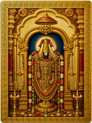 Tirupati Ka Golden Magnetic Sticker for Fridge & Iron Almirah | तिरुपति जी का सुनेहरा धार्मिक मैग्नेट | Hindu God Decorative Magnet | 8.5 x 6 cm