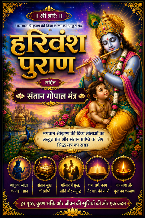 Harivansh Puran Book In Hindi | Santan Gopal Mantra | श्री हरिवंश पुराण संतान गोपाल स्तोत्र सहित | Includes Powerful Santan Gopal Stotra - PoojaBooks.Com