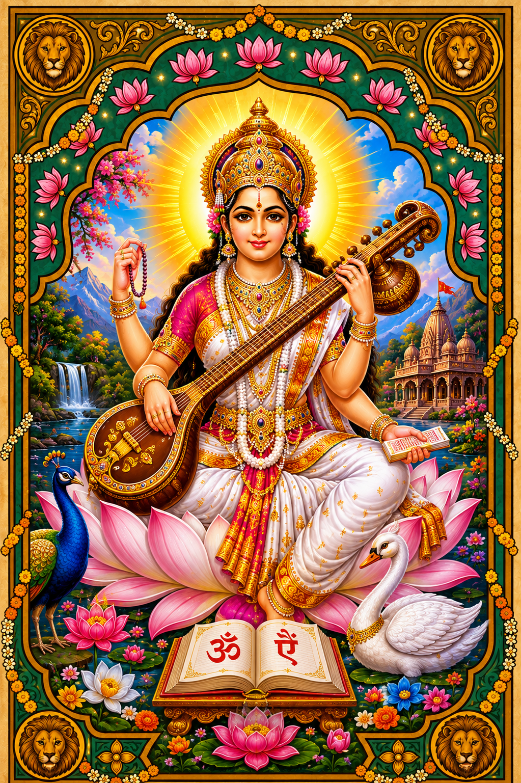 Sarswati Ji Magnetic Sticker for Fridge & Iron Almirah | सरस्वती जी धार्मिक मैग्नेट | Hindu God Decorative Magnet | 7 x 5 cm - PoojaBooks.Com