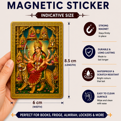 Durga Ji Ka Golden Magnetic Sticker for Fridge & Iron Almirah | दुर्गा जी का सुनेहरा धार्मिक मैग्नेट | Hindu God Decorative Magnet | 8.5 x 6 cm
