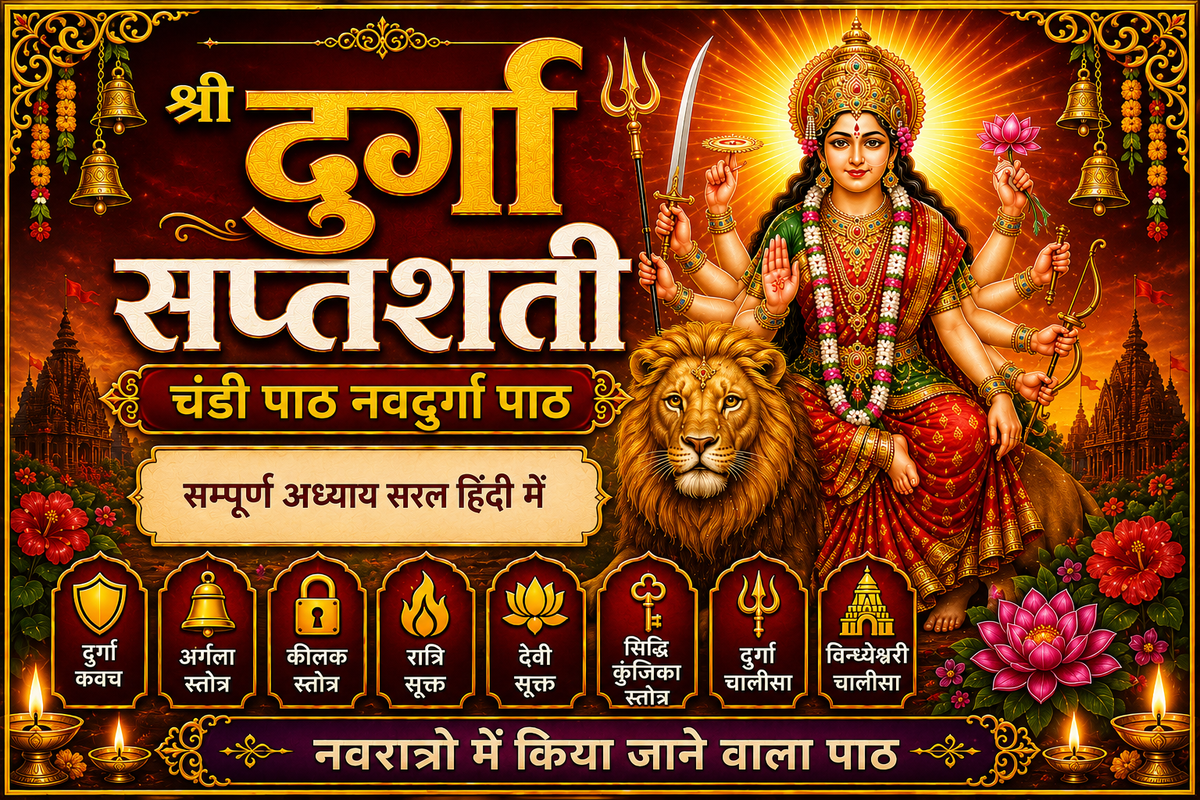 Durga Saptashati And Chandi Paath In Hindi | दुर्गा सप्तसती और चंडी पाठ हिंदी में। देवी कवच, अर्गला स्त्रोत, कीलक स्त्रोत, दुर्गा चालीसा, विंध्वेश्वरी चालीसा, श्री विंध्वेश्वरी स्त्रोत, एवं आरती सहित। सप्तसती पूजन यंत्रम | Black Print