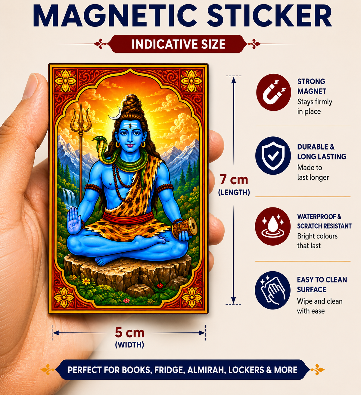 Shiv Ji Magnetic Sticker for Fridge & Iron Almirah | शिव जी का धार्मिक मैग्नेट | Hindu God Decorative Magnet | 7 x 5 cm