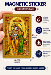 Krishna Radha Ji Ka Golden Magnetic Sticker for Fridge & Iron Almirah | कृष्ण राधा जी का सुनेहरा धार्मिक मैग्नेट | Hindu God Decorative Magnet | 8.5 x 6 cm