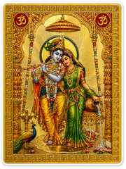 Krishna Radha Ji Ka Golden Magnetic Sticker for Fridge & Iron Almirah | कृष्ण राधा जी का सुनेहरा धार्मिक मैग्नेट | Hindu God Decorative Magnet | 8.5 x 6 cm