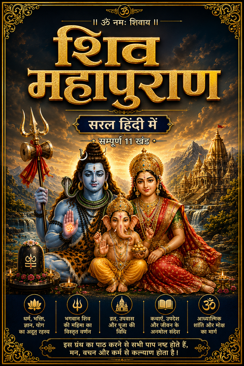 Shiv Puran | Shiv Mahapuran | शिव महापुराण सम्पूर्ण 11 खंड, संक्षिप्त सरल हिंदी भाषा में महर्षि वेद व्यास कृत | Maha Shiv Puran Book in Simple Hindi | Shiv Mahapuran Complete Ancient Text on Lord Shiva’s Leela and Teachings - PoojaBooks.Com