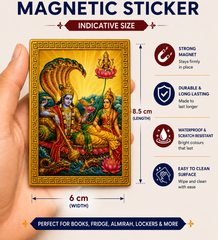 Vishnu Parivar Ka Golden Magnetic Sticker for Fridge & Iron Almirah | विष्णु परिवार का सुनेहरा धार्मिक मैग्नेट | Hindu God Decorative Magnet | 8.5 x 6 cm