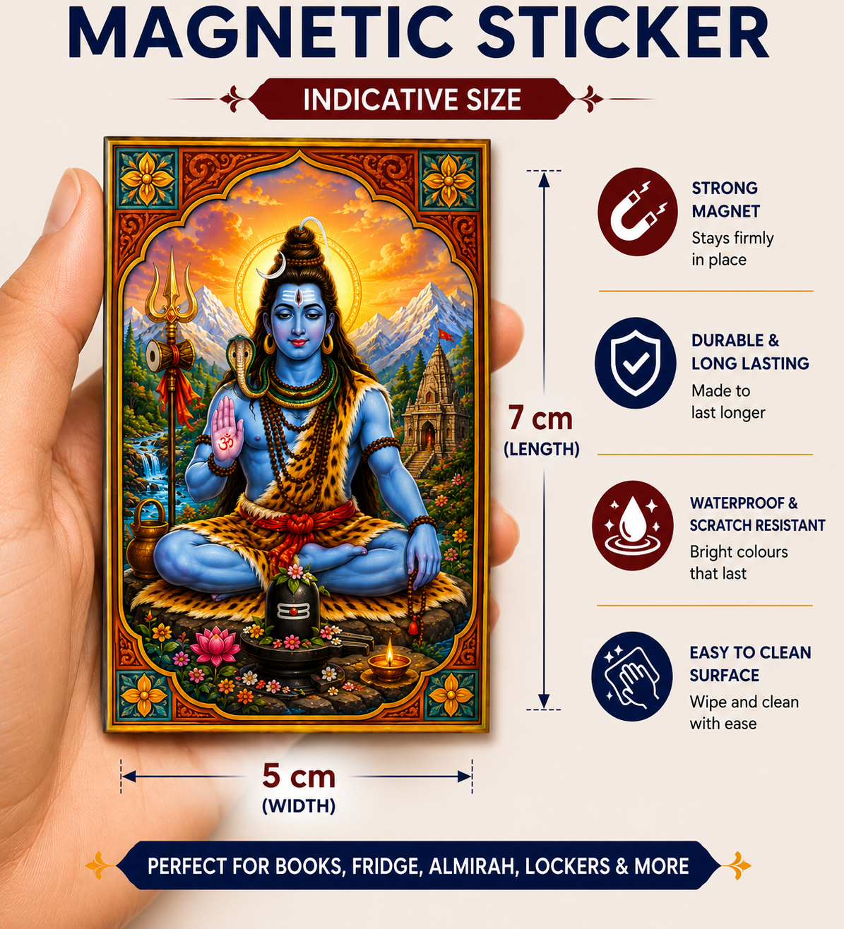 Shiv Ji Magnetic Sticker for Fridge & Iron Almirah | शिव जी का धार्मिक मैग्नेट | Hindu God Decorative Magnet | 7 x 5 cm