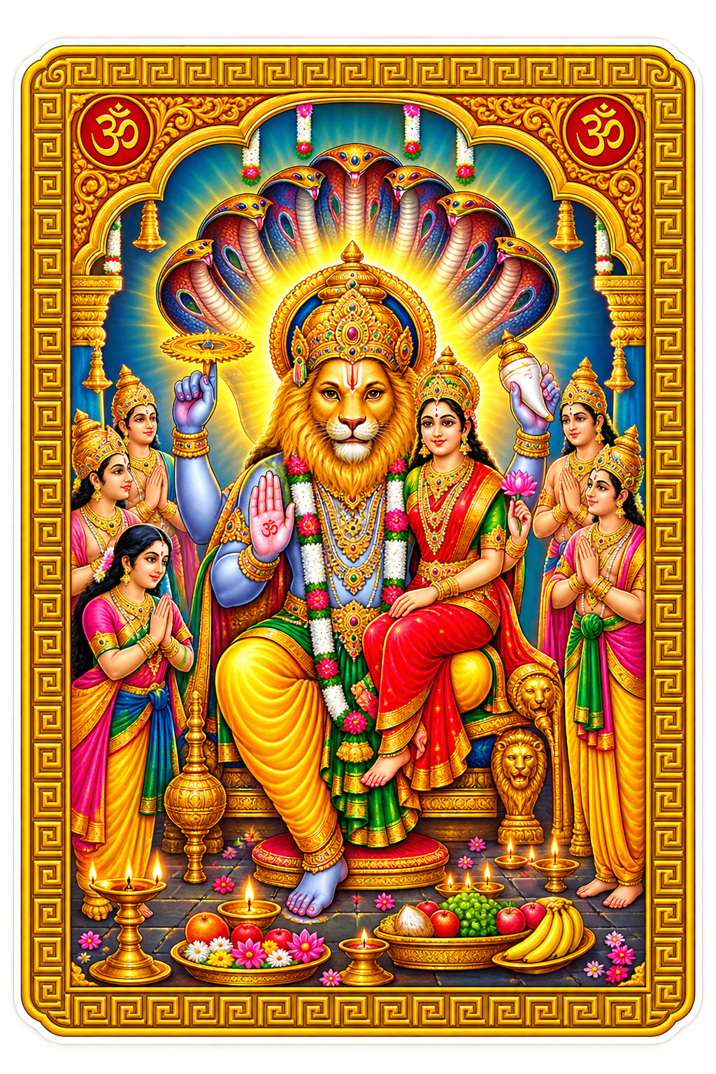 Narsingh Ka Golden Magnetic Sticker for Fridge & Iron Almirah | नरसिंघ जी का सुनेहरा धार्मिक मैग्नेट | Hindu God Decorative Magnet | 8.5 x 6 cm - PoojaBooks.Com