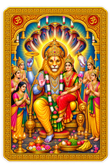 Narsingh Ka Golden Magnetic Sticker for Fridge & Iron Almirah | नरसिंघ जी का सुनेहरा धार्मिक मैग्नेट | Hindu God Decorative Magnet | 8.5 x 6 cm